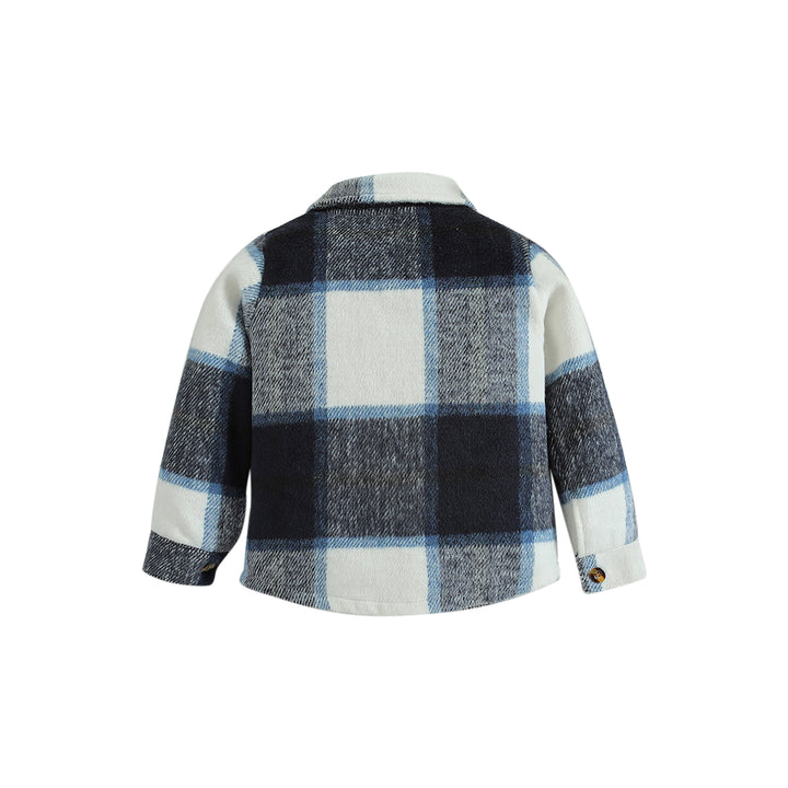 Boys Black Checked Spread Collar Long Sleeve Cotton Casual Shacket