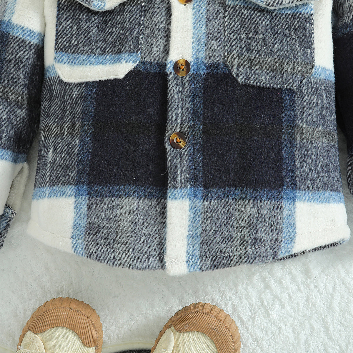 Boys Black Checked Spread Collar Long Sleeve Cotton Casual Shacket