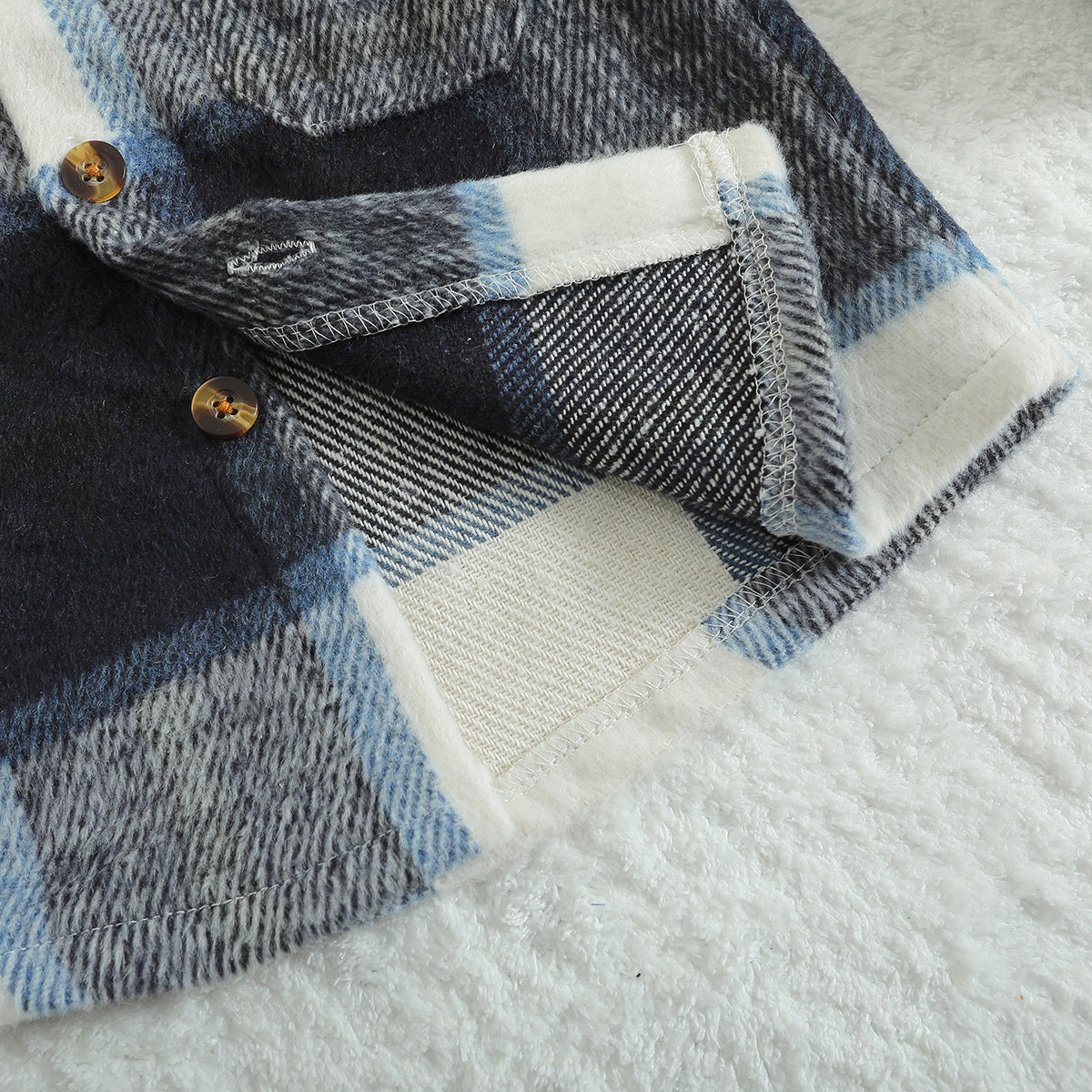 Boys Black Checked Spread Collar Long Sleeve Cotton Casual Shacket