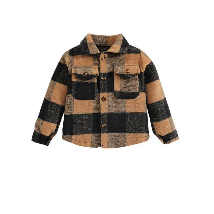 Boys Brown Tartan Checked Cotton Shacket