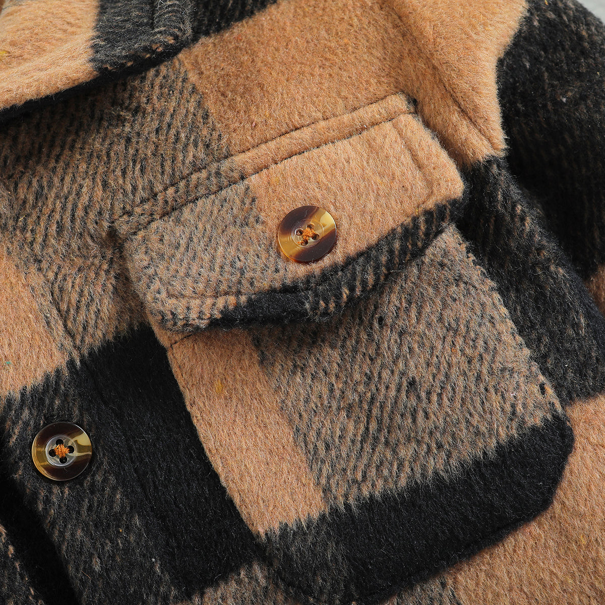 Boys Brown Tartan Checked Cotton Shacket