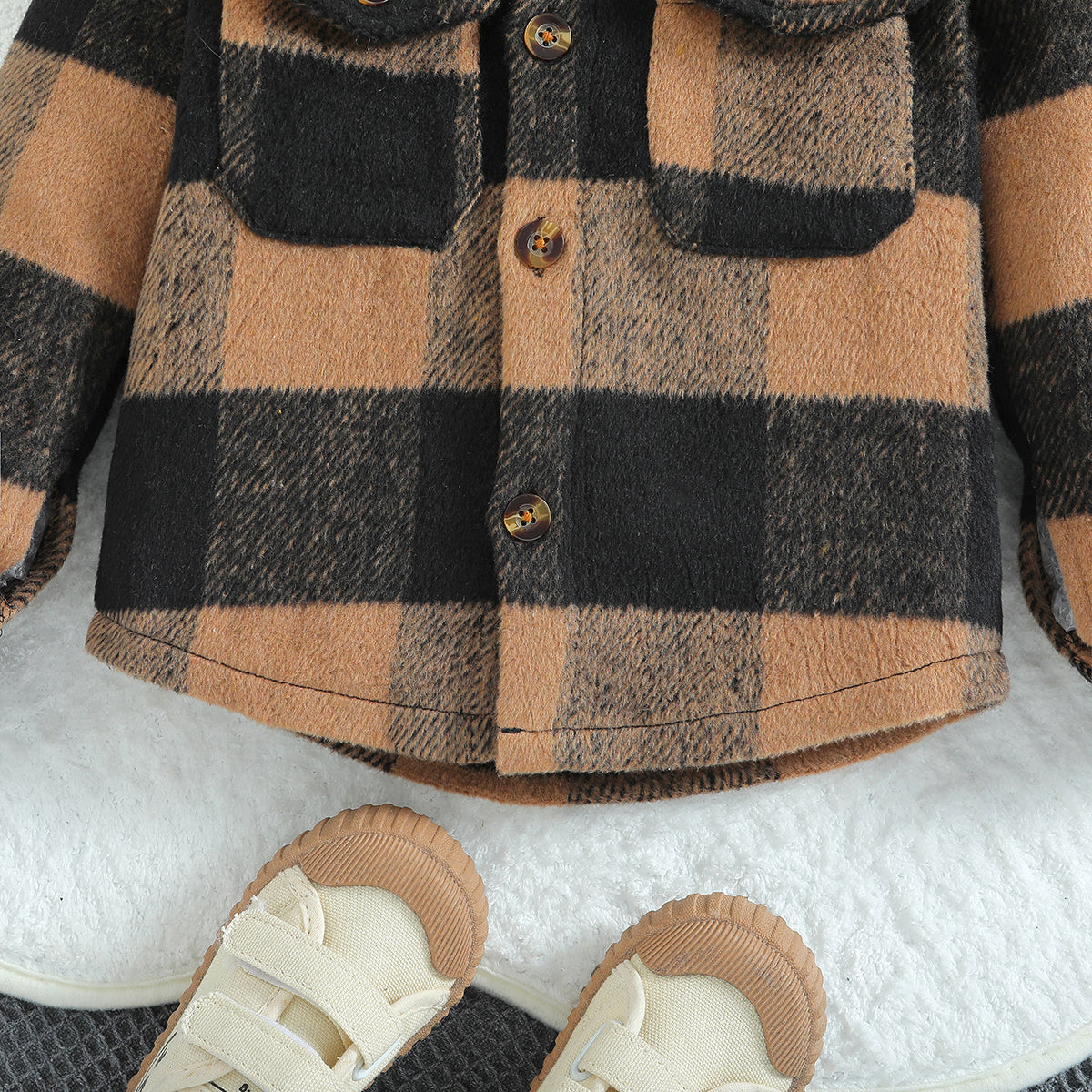 Boys Brown Tartan Checked Cotton Shacket