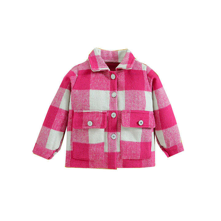Girls Pink Checked Shirt Collar Windcheater Cotton Tailored Jacket