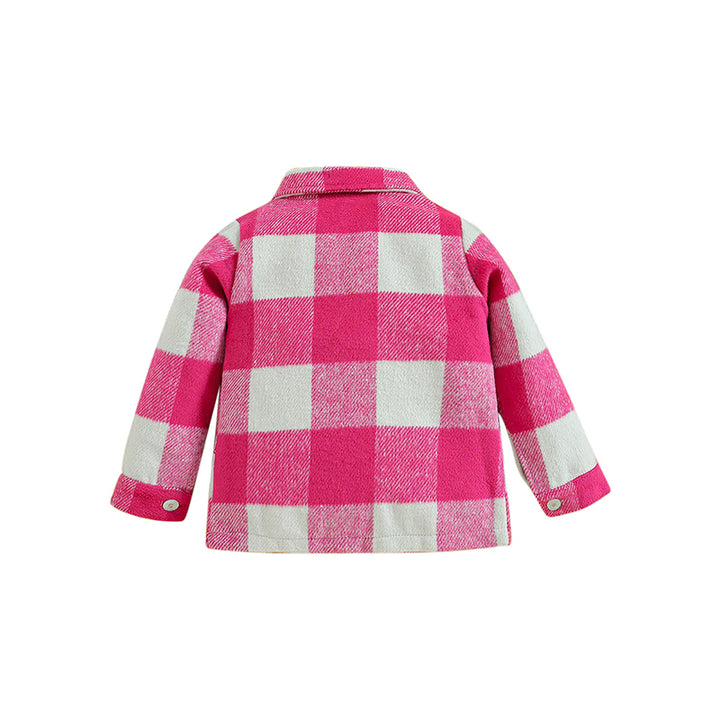 Girls Pink Checked Shirt Collar Windcheater Cotton Tailored Jacket