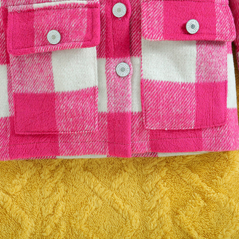 Girls Pink Checked Shirt Collar Windcheater Cotton Tailored Jacket