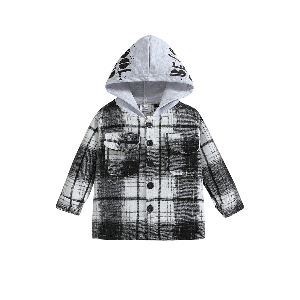 Boys Black Checked Windcheater Hooded Outdoor Cotton Tailored Jacket