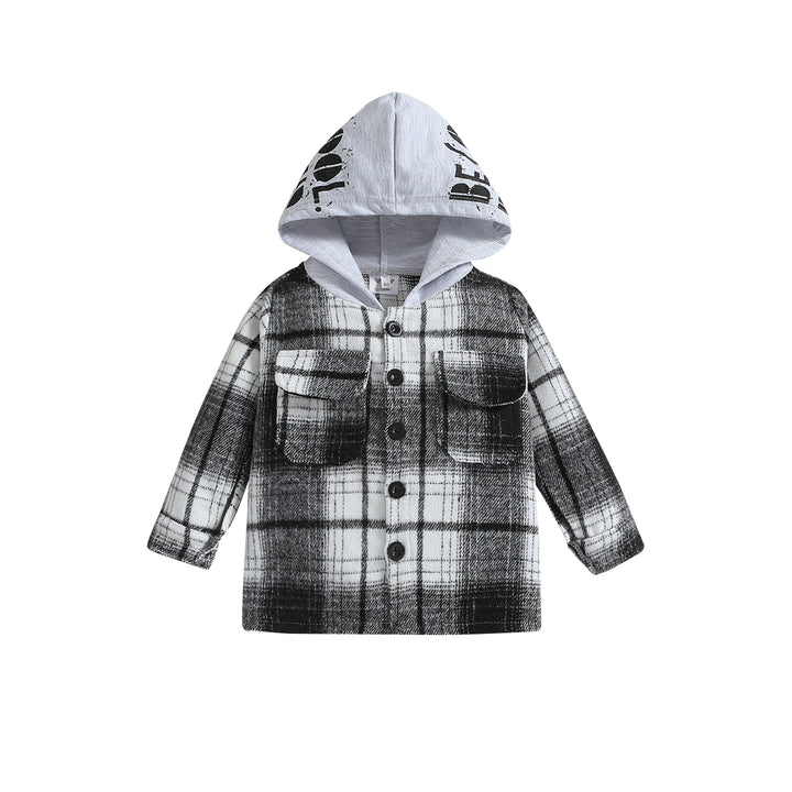 Boys Black Checked Windcheater Hooded Outdoor Cotton Tailored Jacket