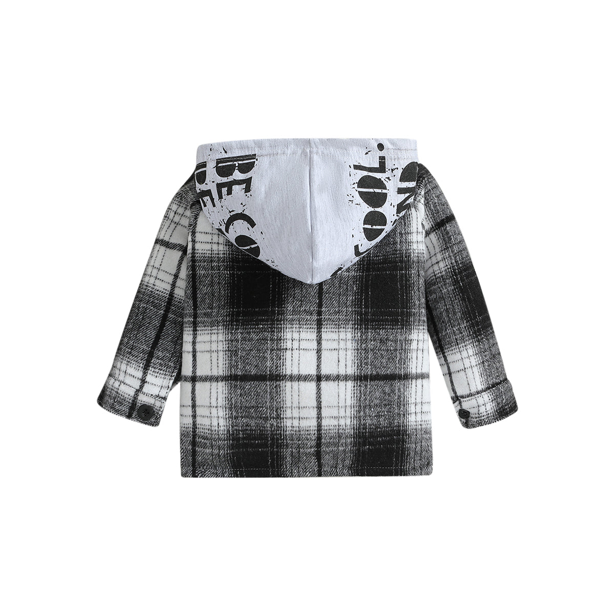 Boys Black Checked Windcheater Hooded Outdoor Cotton Tailored Jacket