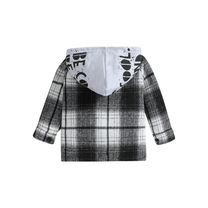 Boys Black Checked Windcheater Hooded Outdoor Cotton Tailored Jacket