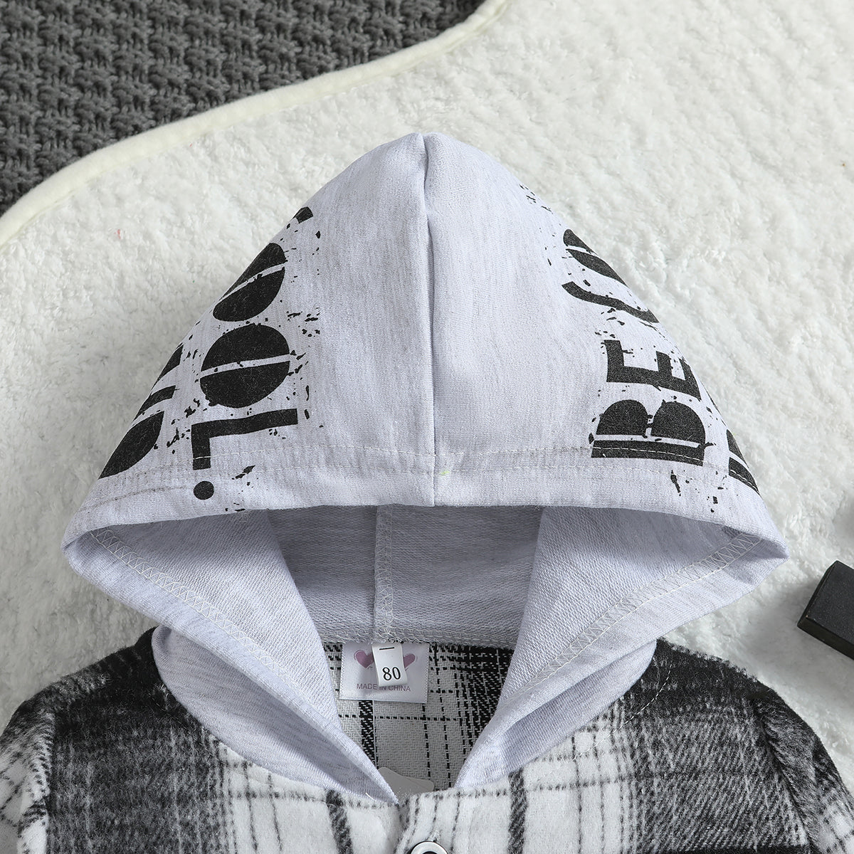 Boys Black Checked Windcheater Hooded Outdoor Cotton Tailored Jacket