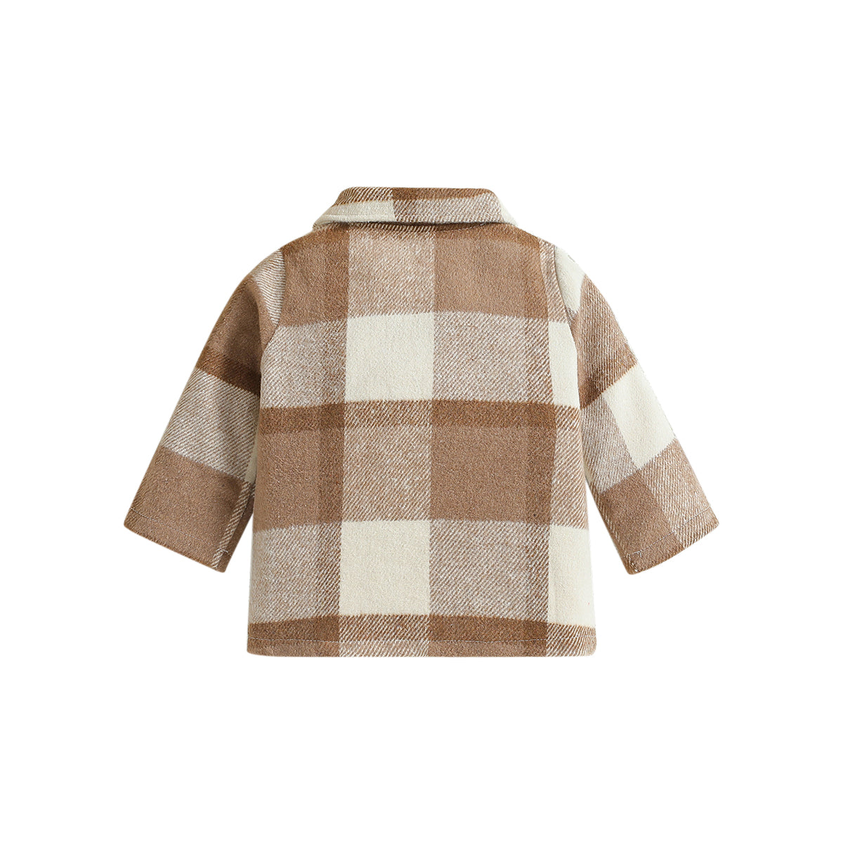 Boys Khaki Checked Spread Collar Long Sleeve Cotton Casual Shacket