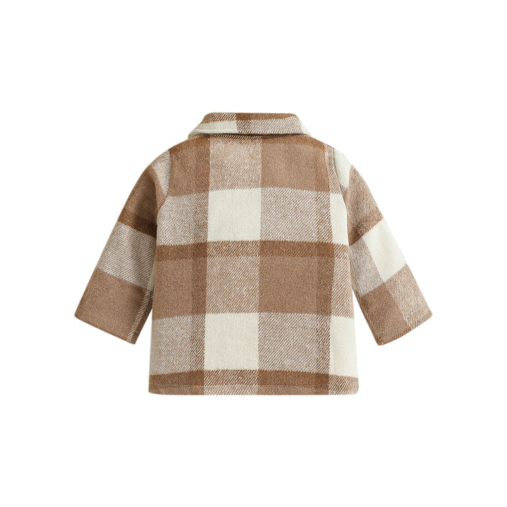Boys Khaki Checked Spread Collar Long Sleeve Cotton Casual Shacket