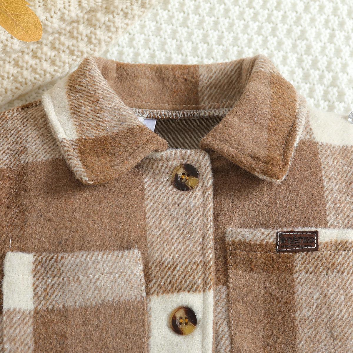 Boys Khaki Checked Spread Collar Long Sleeve Cotton Casual Shacket