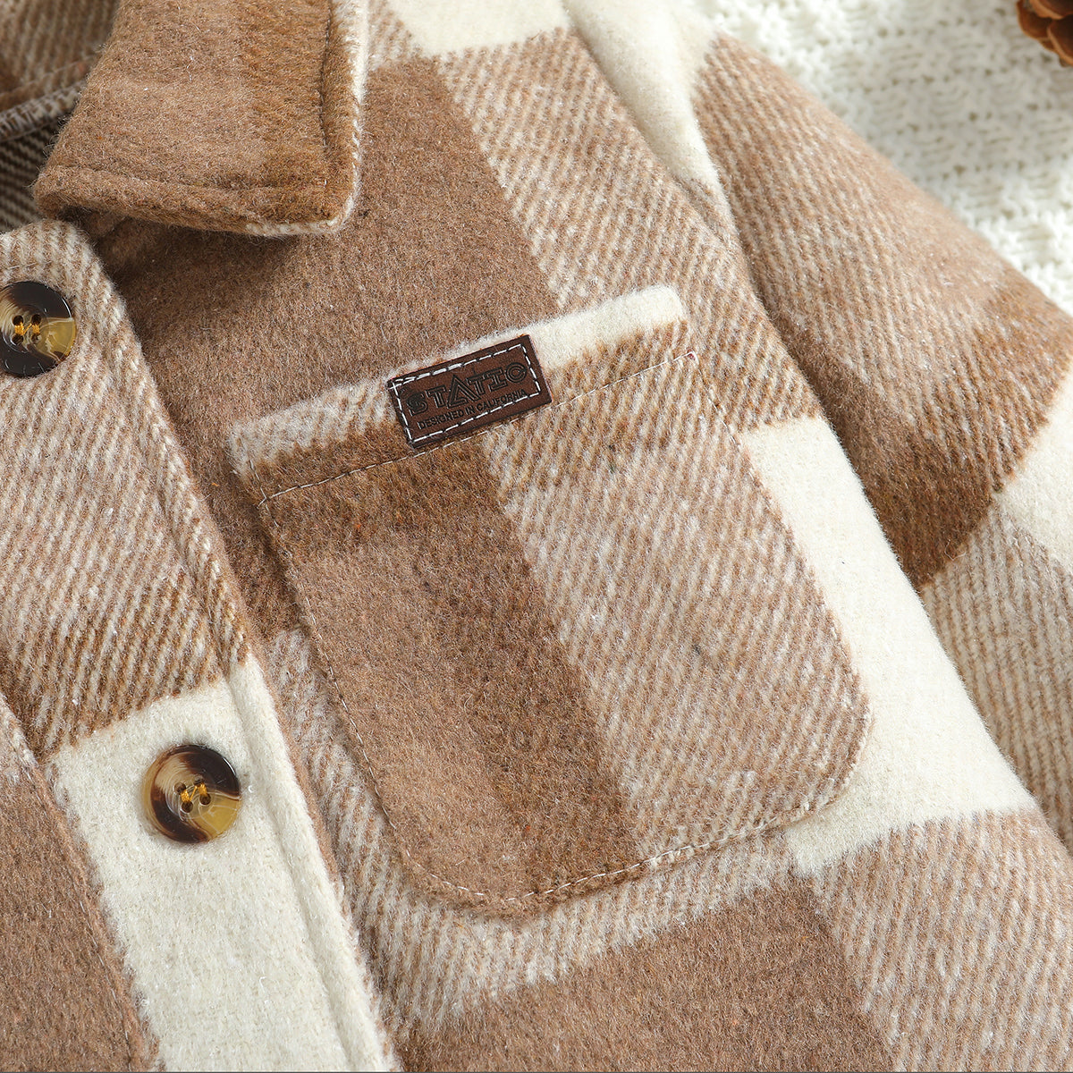 Boys Khaki Checked Spread Collar Long Sleeve Cotton Casual Shacket