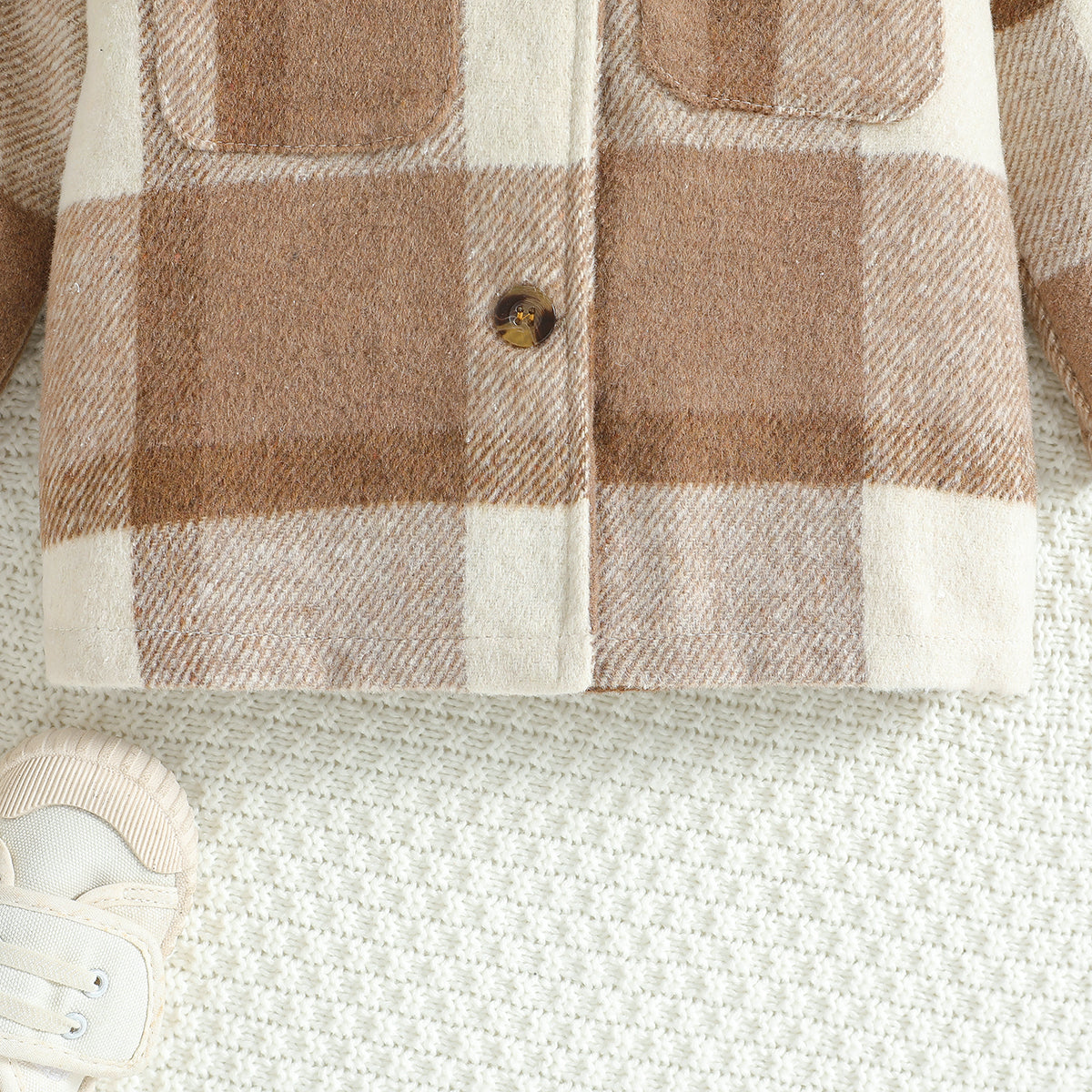 Boys Khaki Checked Spread Collar Long Sleeve Cotton Casual Shacket
