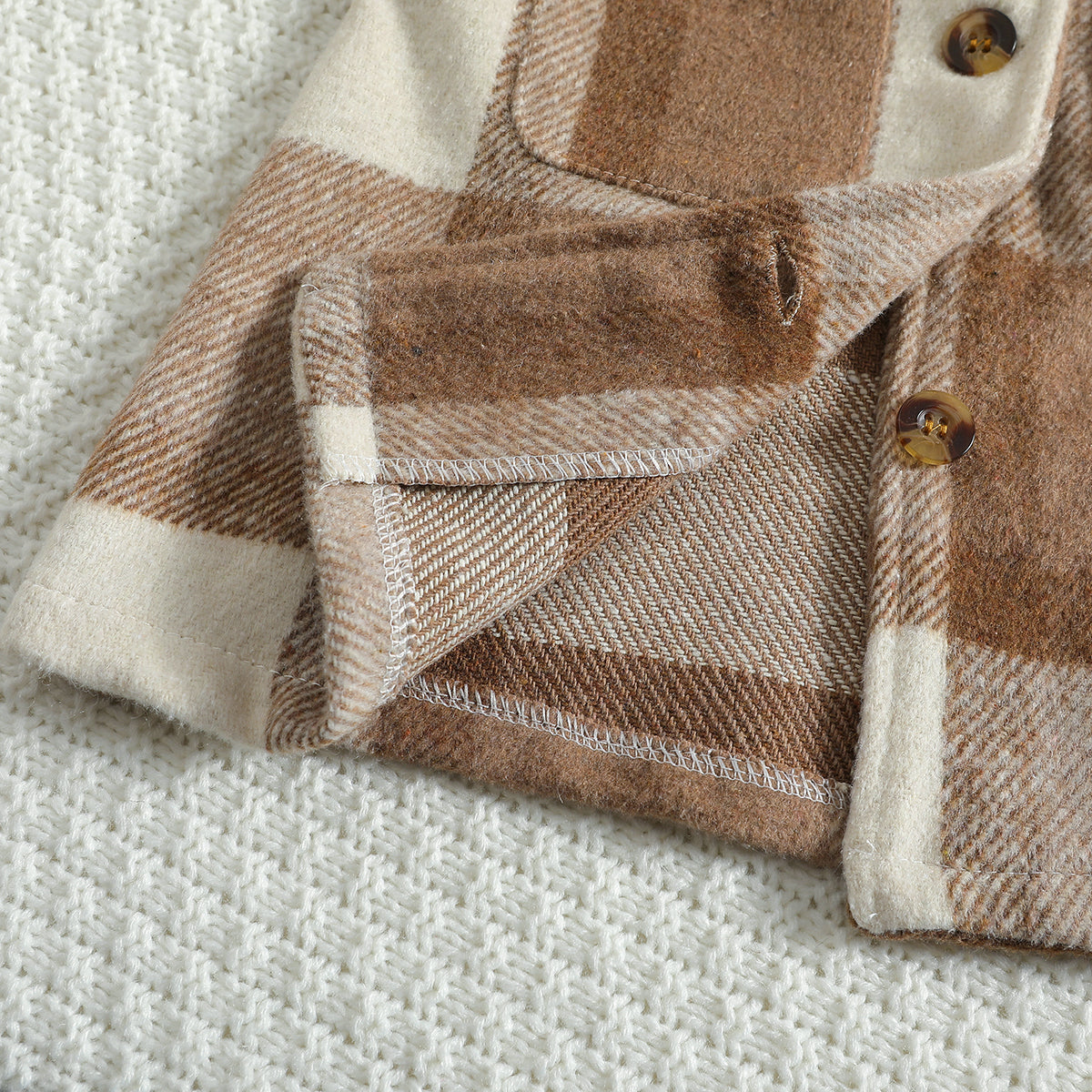 Boys Khaki Checked Spread Collar Long Sleeve Cotton Casual Shacket