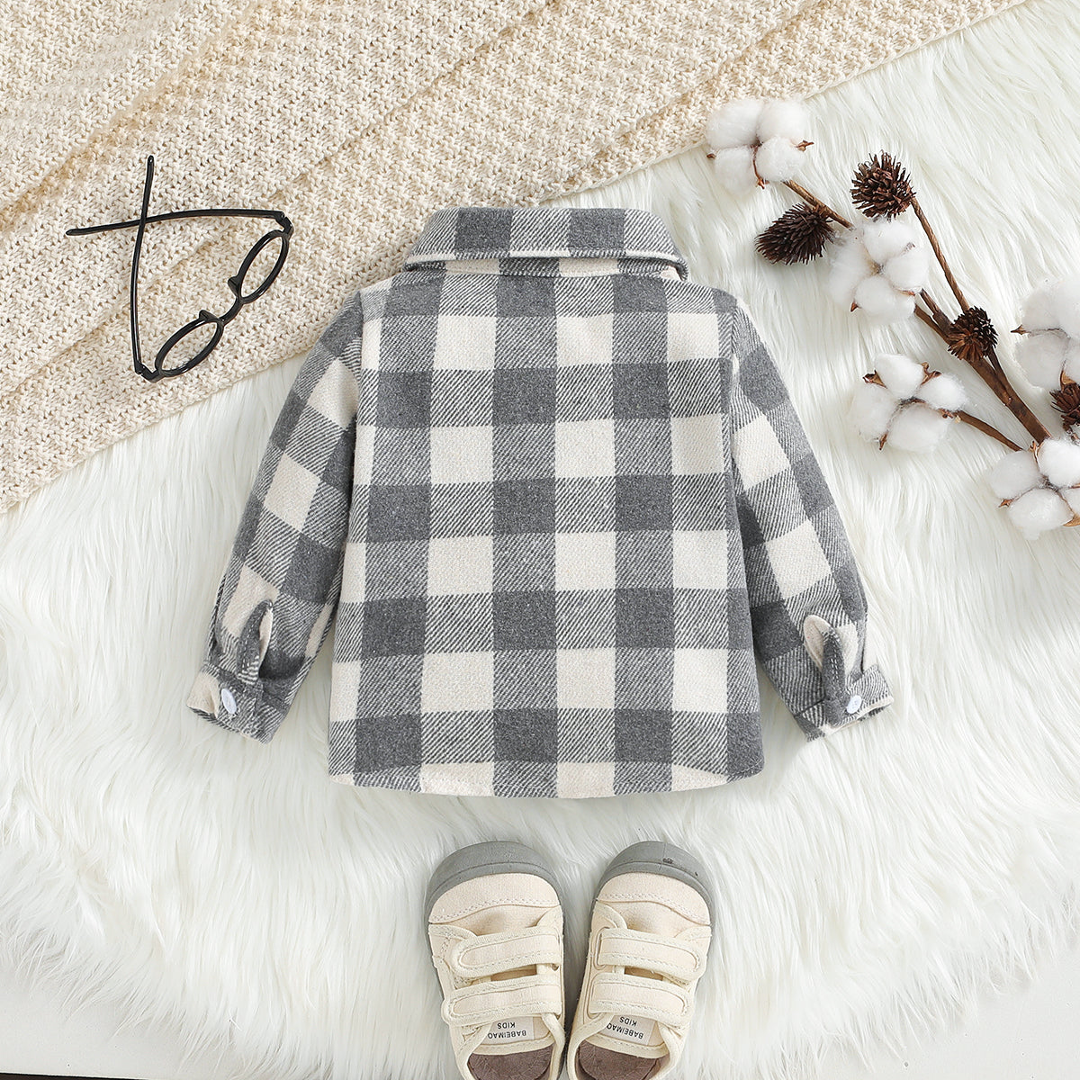 Boys Grey Windowpane Checked Cotton Shackets