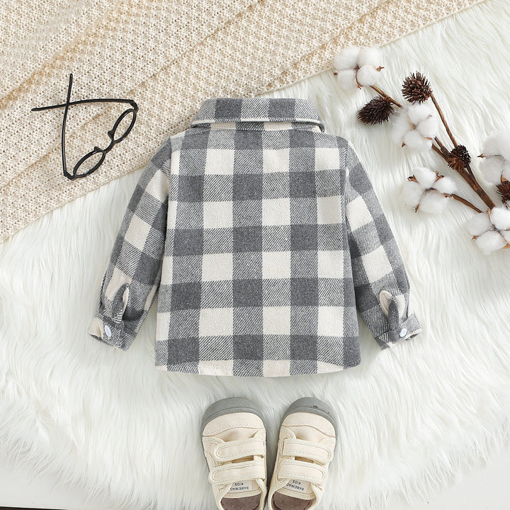 Boys Grey Windowpane Checked Cotton Shackets