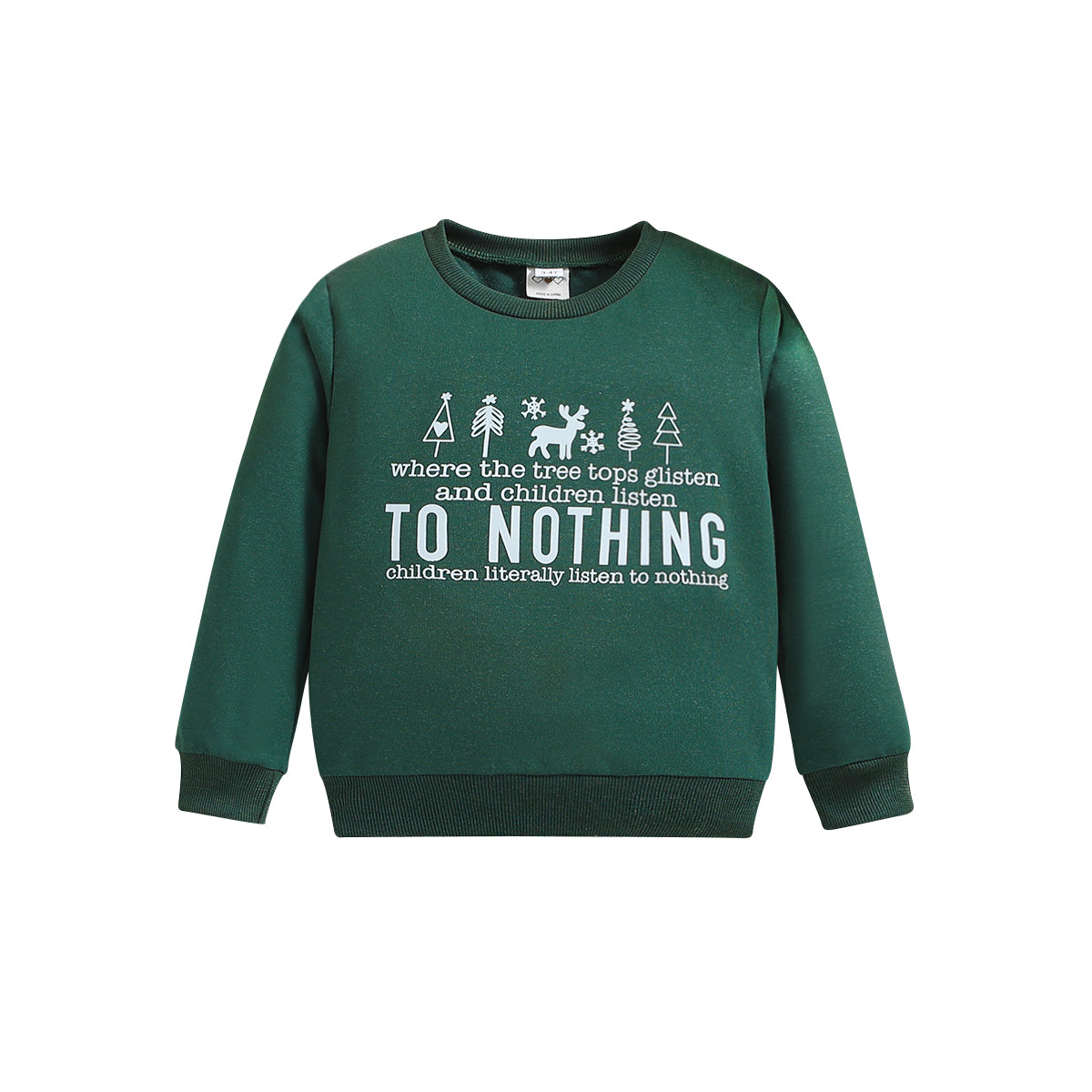 Boys Green Typography Printed Round Neck Pullover