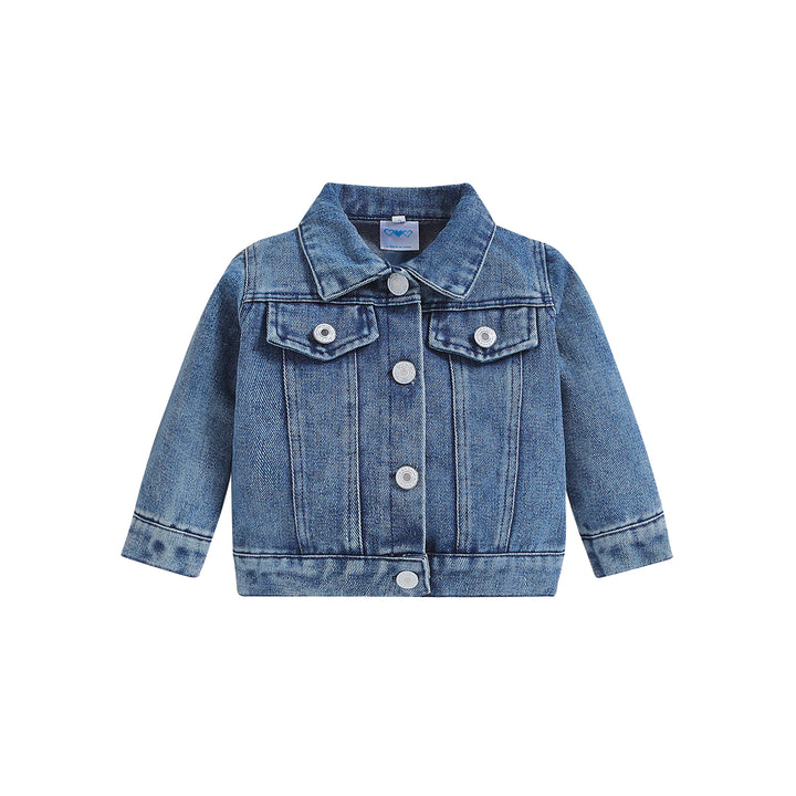 Girls Blue Spread Collar Patchwork Denim Jacket