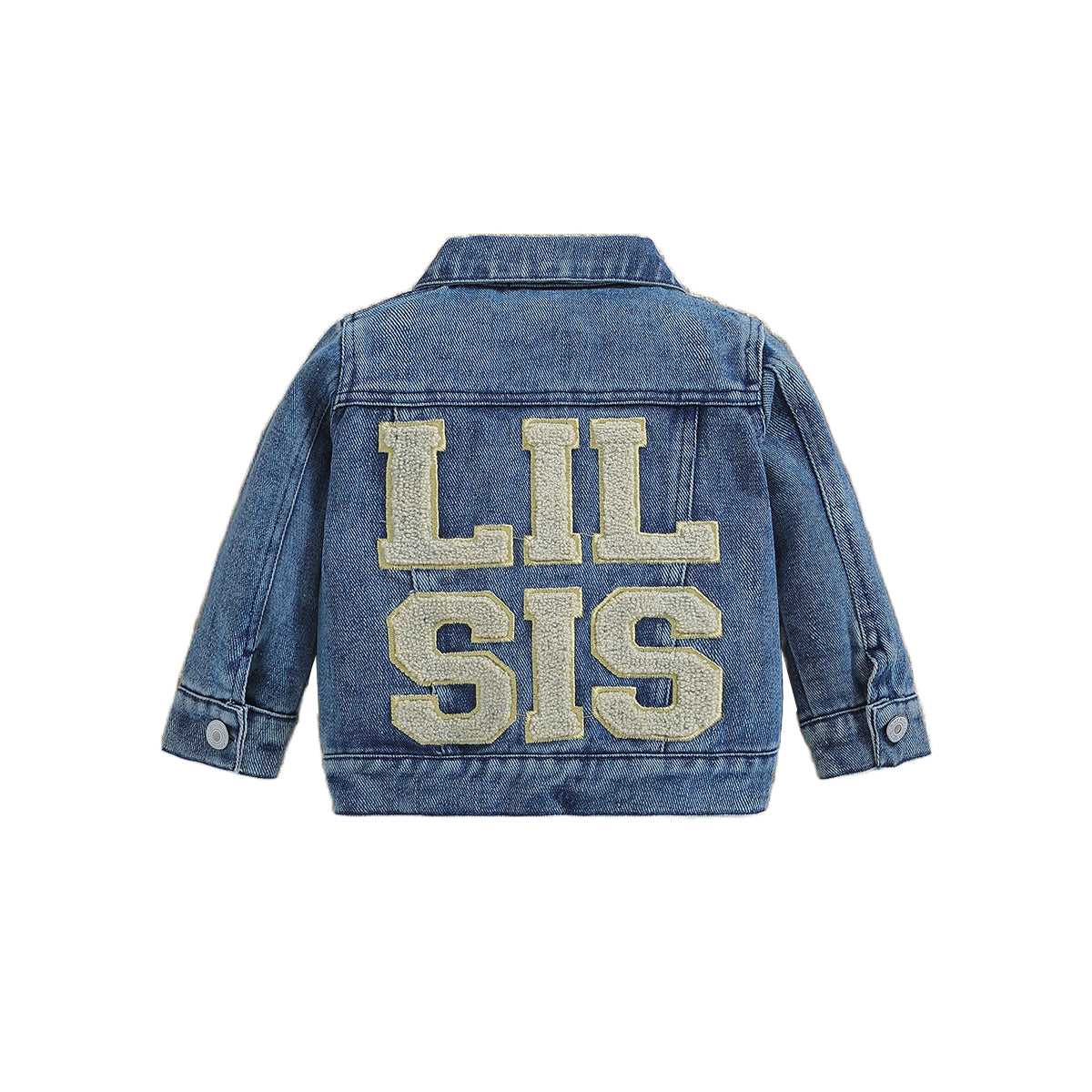 Girls Blue Spread Collar Patchwork Denim Jacket