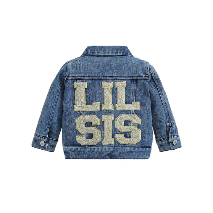 Girls Blue Spread Collar Patchwork Denim Jacket