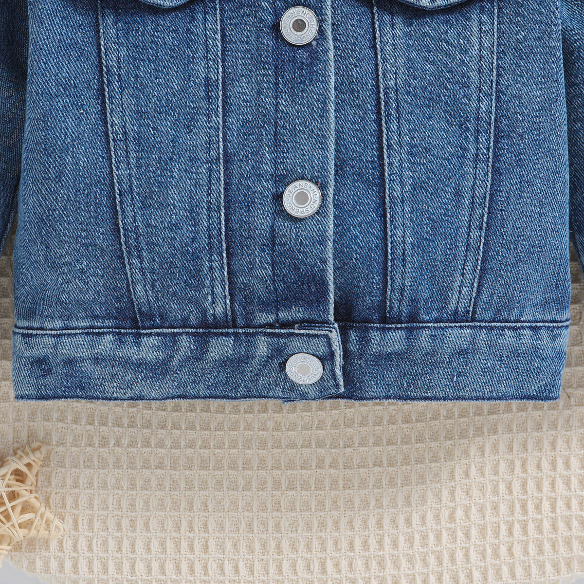 Girls Blue Spread Collar Patchwork Denim Jacket