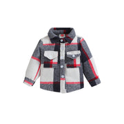 Boys Black Spread Collar Checked Cotton Shacket