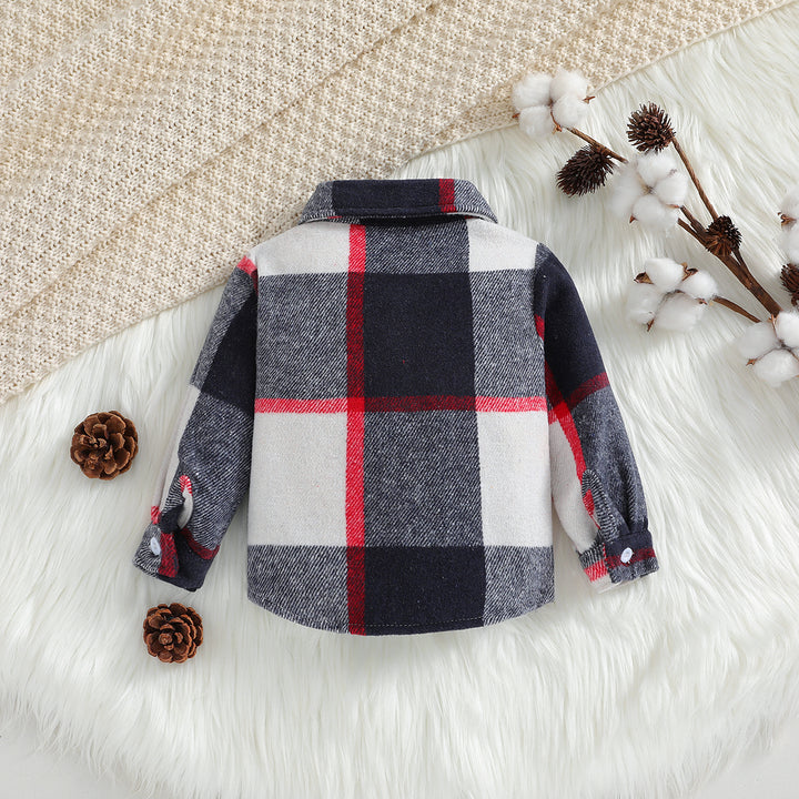 Boys Black Spread Collar Checked Cotton Shacket