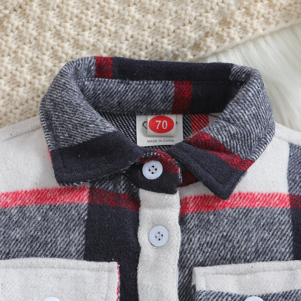 Boys Black Spread Collar Checked Cotton Shacket