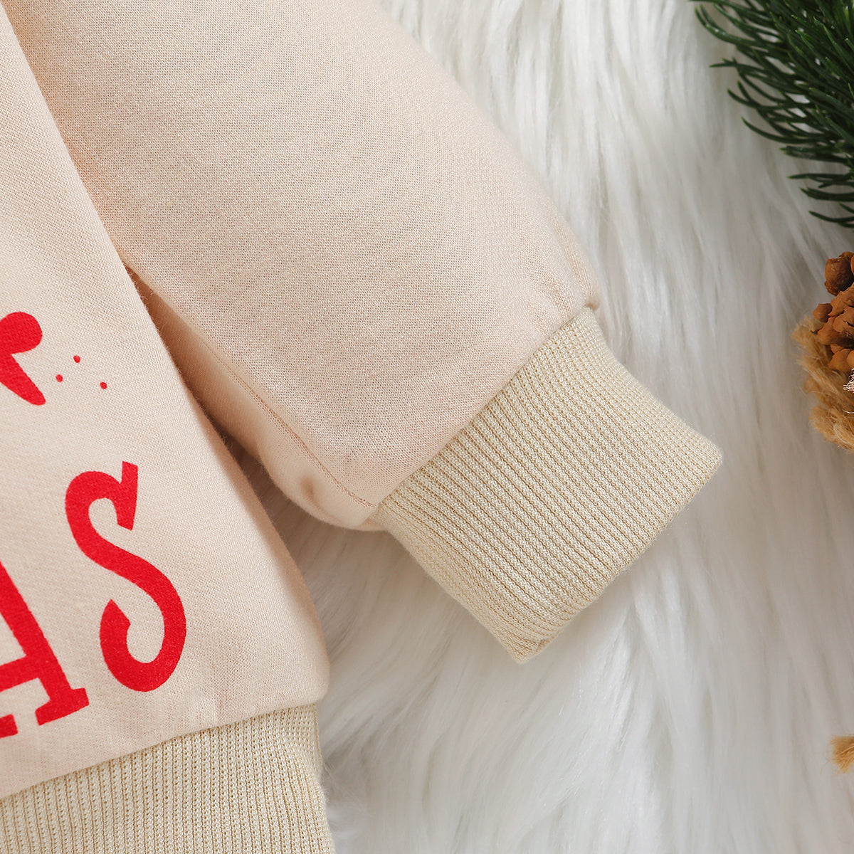 Kids Beige & Red Typography Printed Pullover