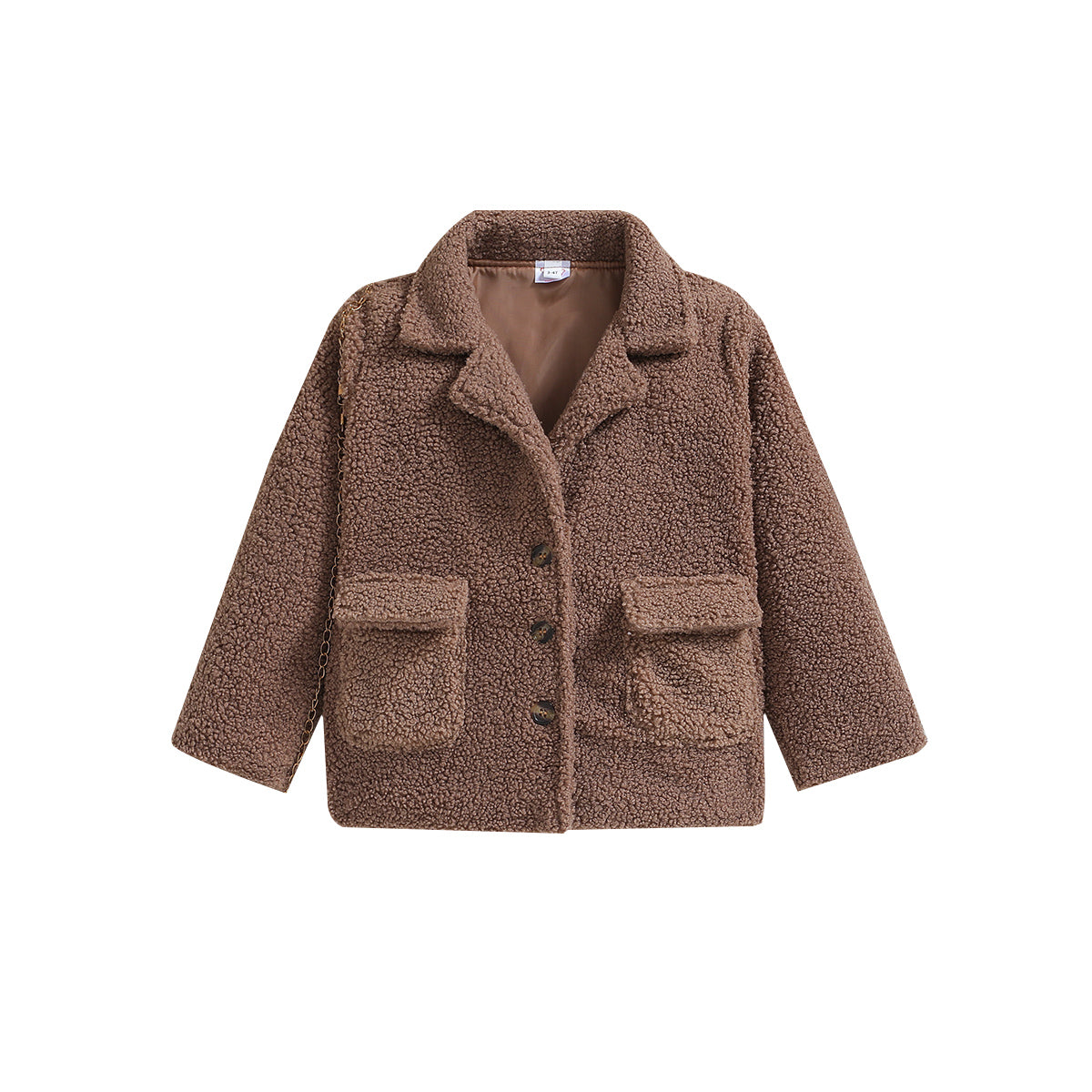 Brown Boys Single-Breasted Notched Lapel Collar Cotton Overcoat