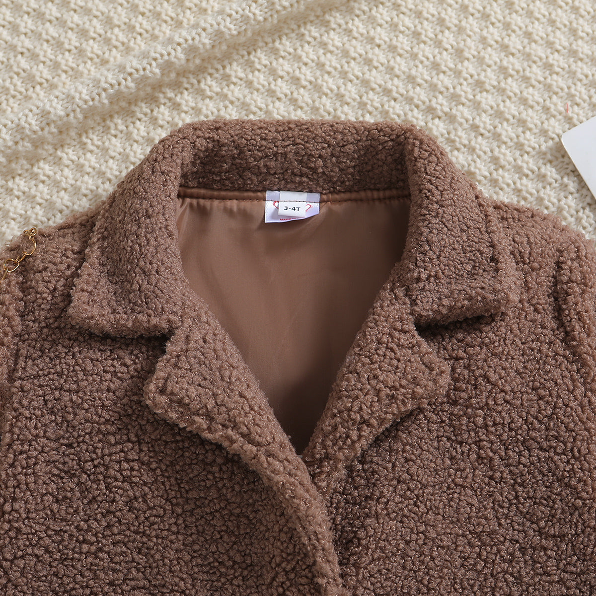 Brown Boys Single-Breasted Notched Lapel Collar Cotton Overcoat