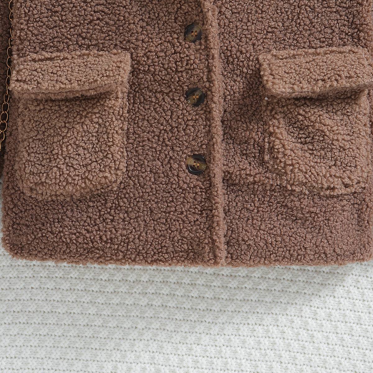 Brown Boys Single-Breasted Notched Lapel Collar Cotton Overcoat