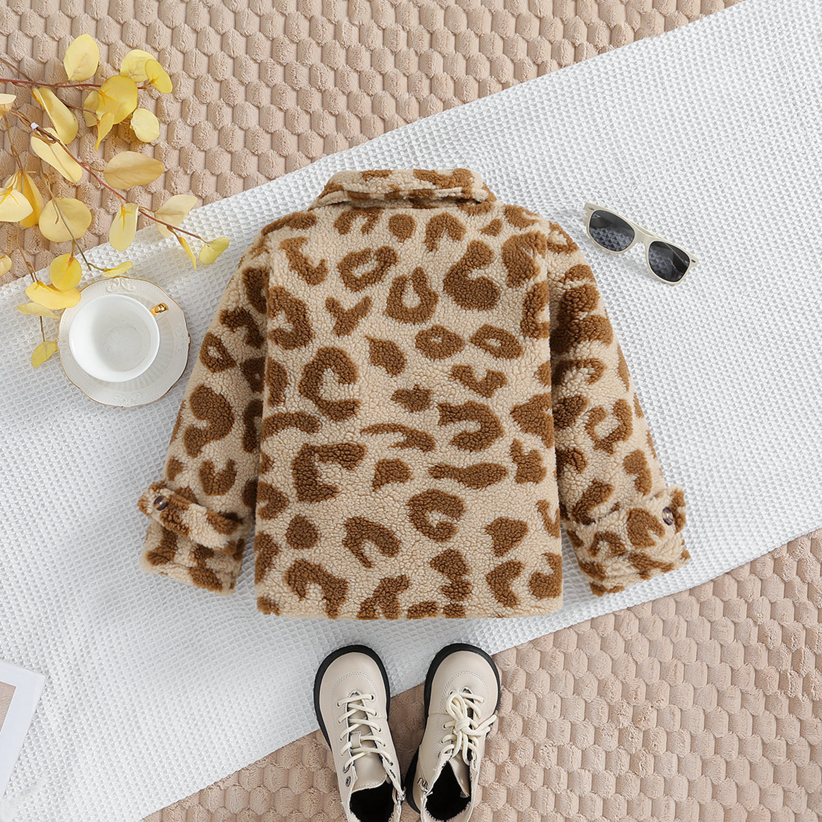 Boys Brown Animal Printed Cotton Insulator Fur Tailored Jacket