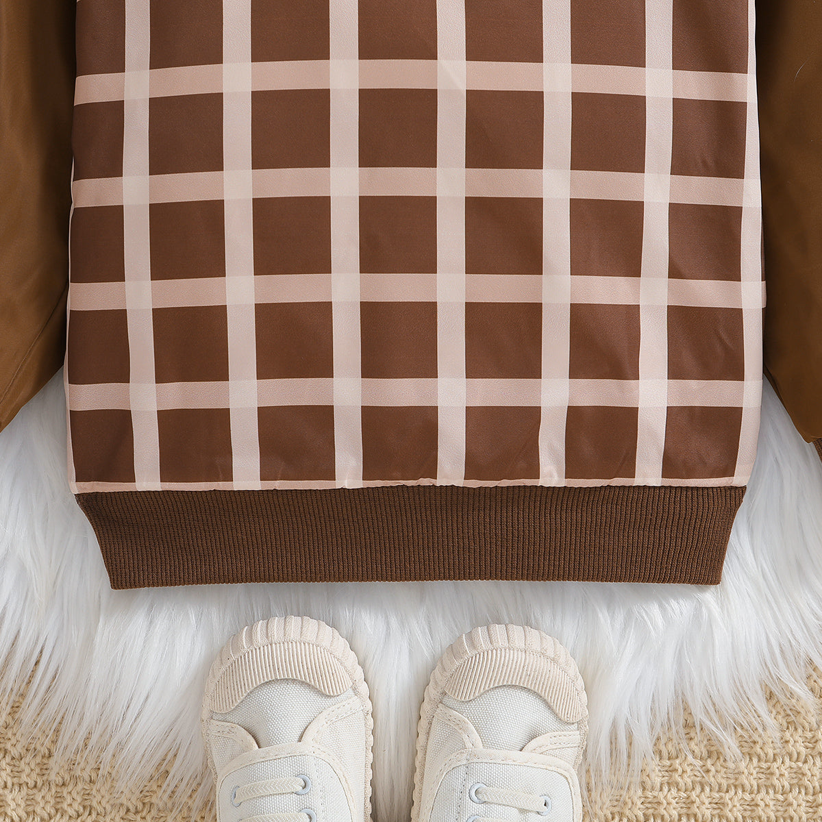 Boys Brown Checked Stand Collar Insulator Cotton Bomber Jacket