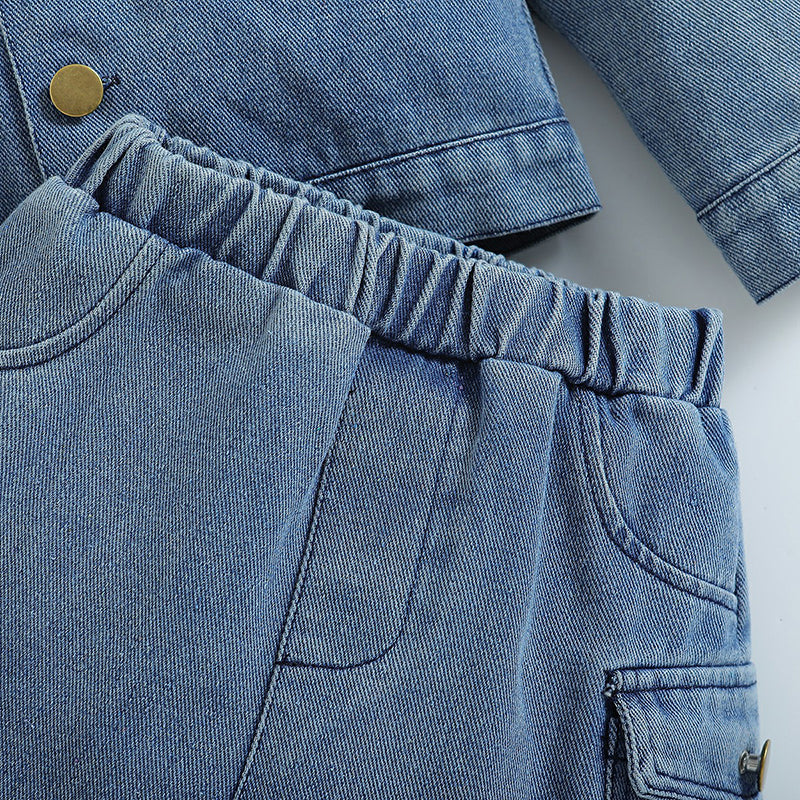 Girls Blue Shirt Collar Shirt with Skirt