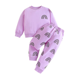 Girls Purple Printed T-shirt With Trousers