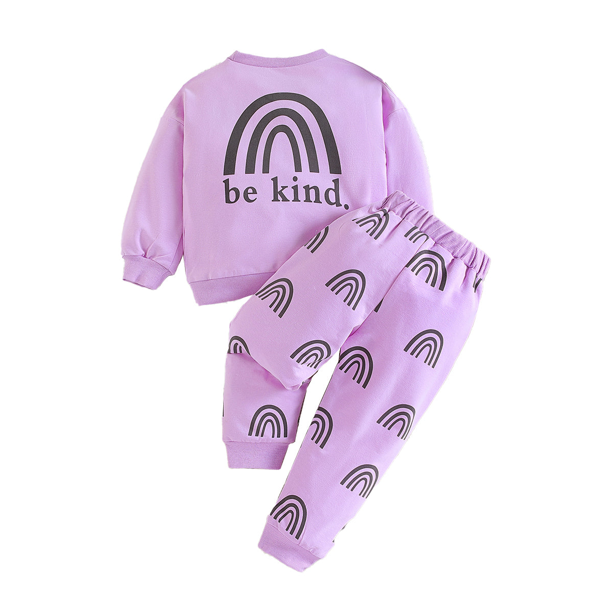 Girls Purple Printed T-shirt With Trousers