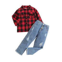 Boys Red Checked Shirt with Trousers