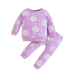 Girls Purple Checked Sweatshirt with Pyjamas