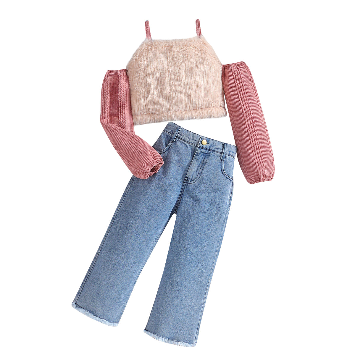 Girls Pink & Blue Self Designed Top with Trousers
