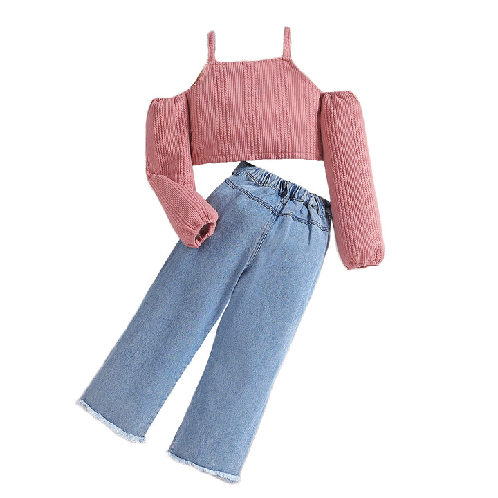 Girls Pink & Blue Self Designed Top with Trousers