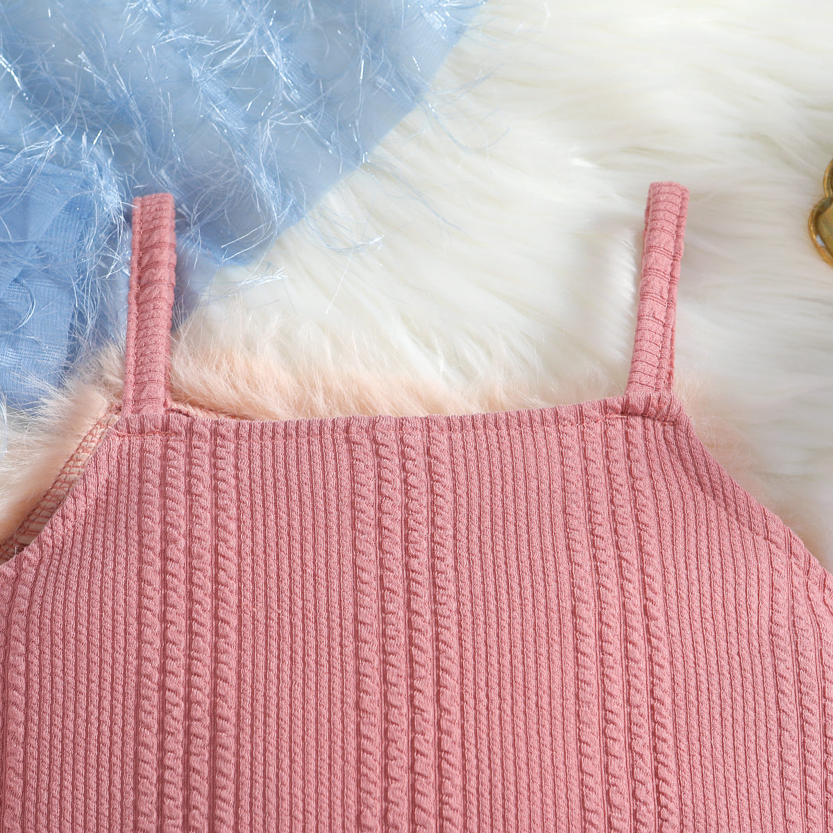 Girls Pink & Blue Self Designed Top with Trousers