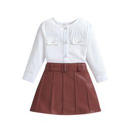 Girls White Long Sleeves Top With Skirt