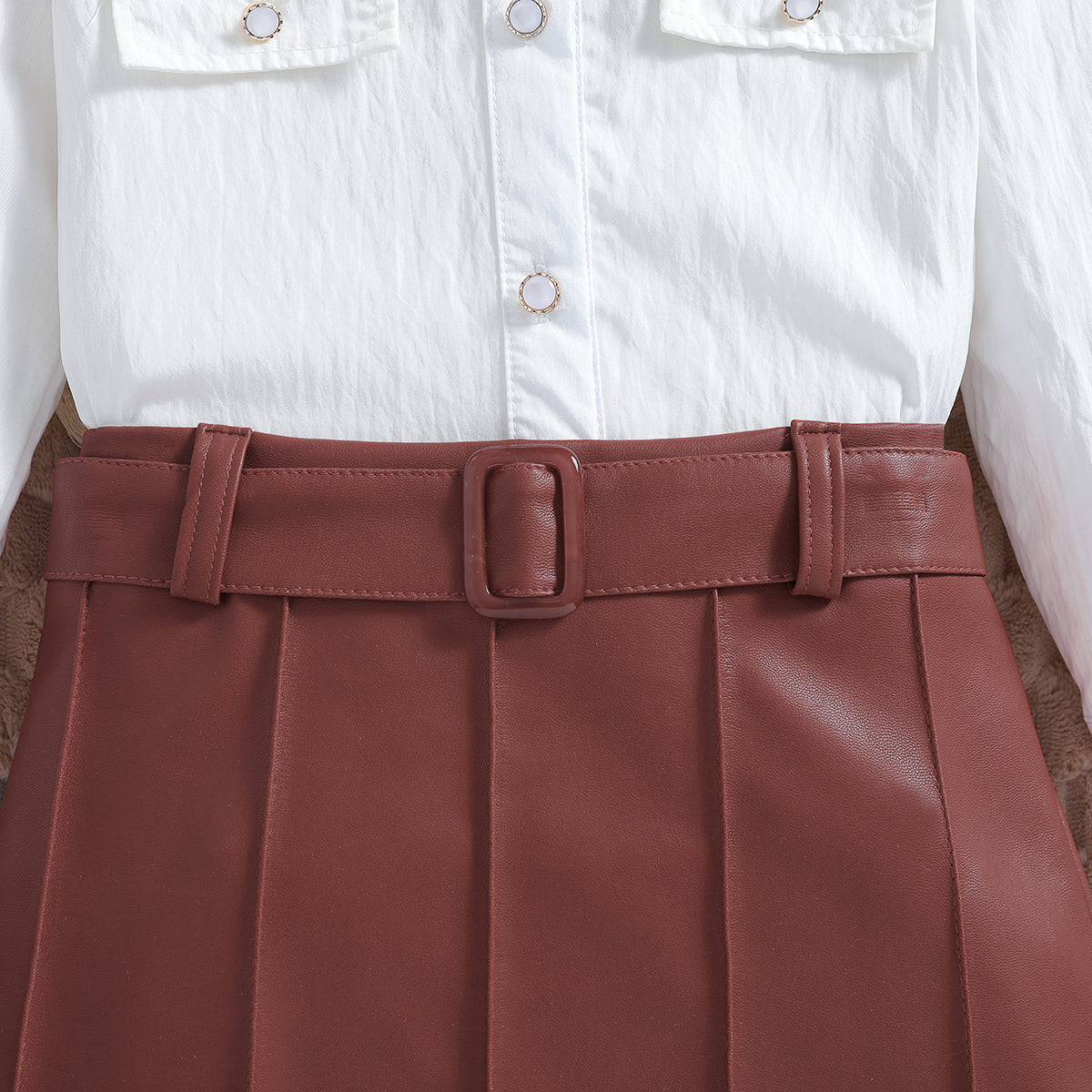 Girls White Long Sleeves Top With Skirt