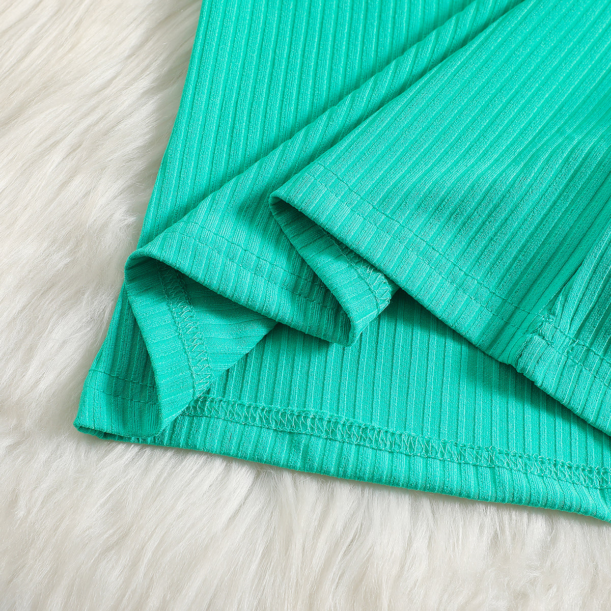 Girls Green Self Design Cold Shoulder Top with Skirt