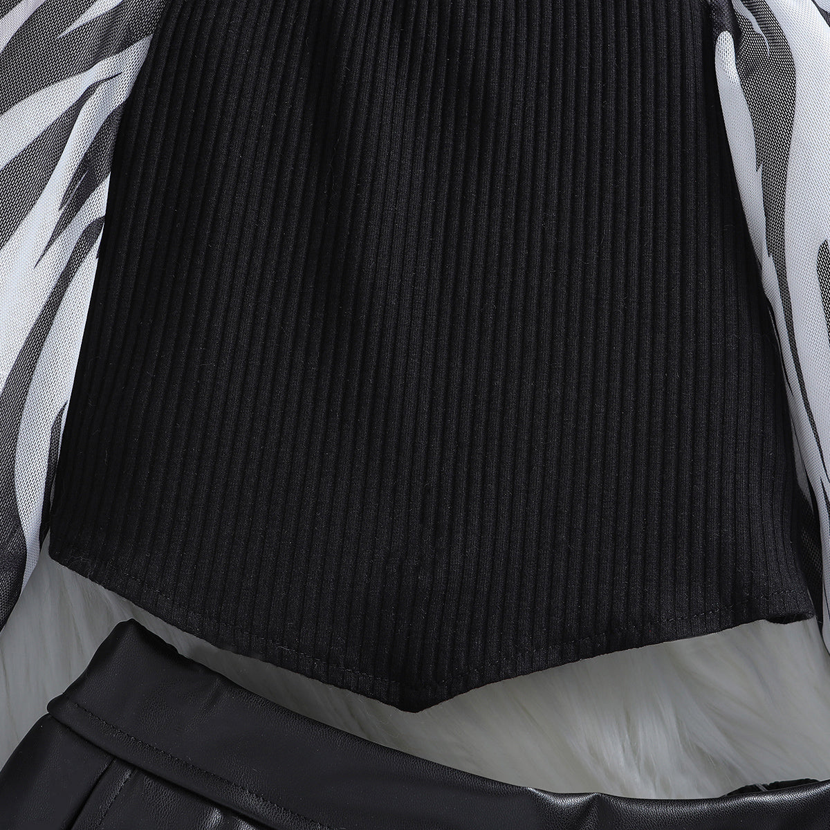 Girls Black & White Printed Top with Skirt