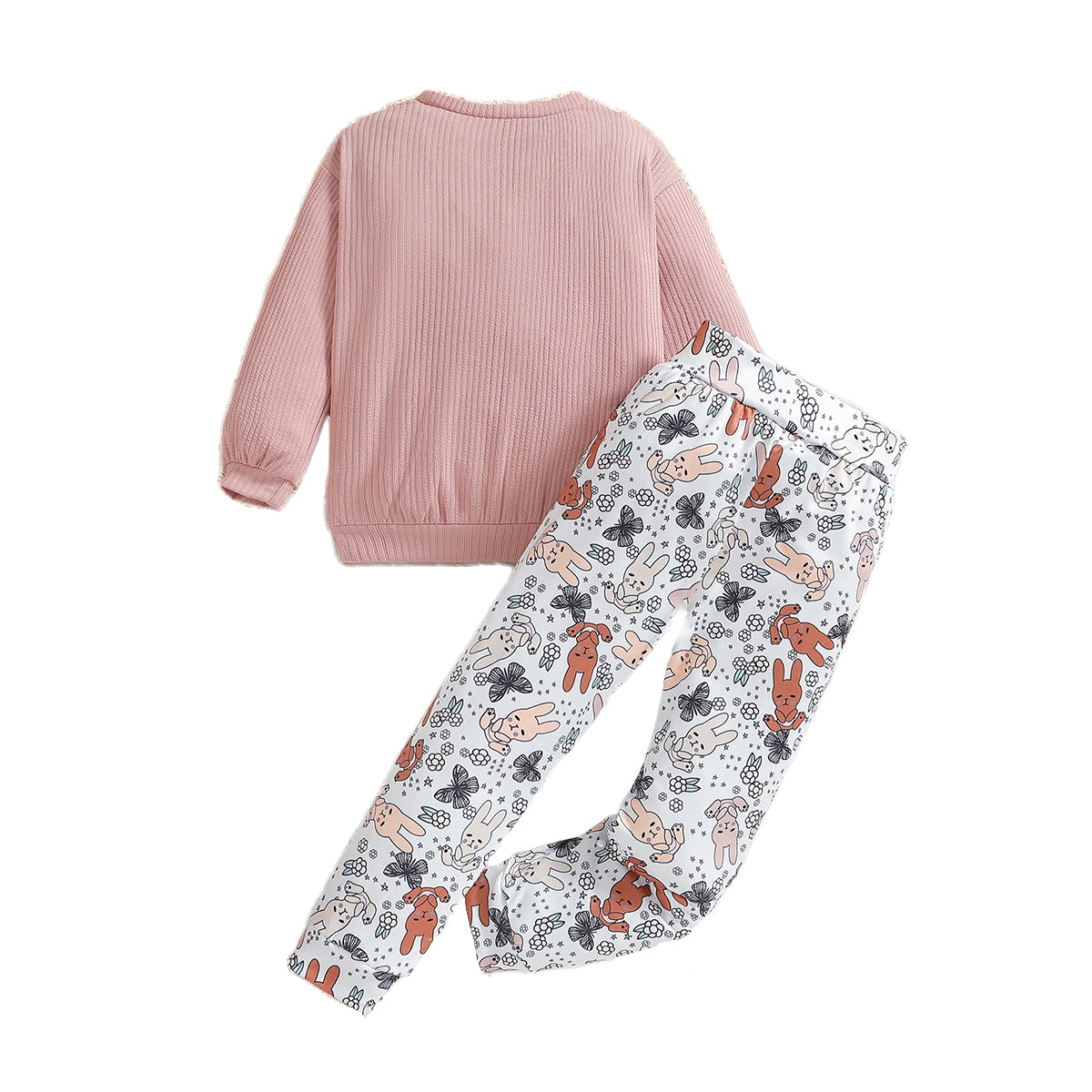 Girls Pink & White T-shirt with Printed Trouser