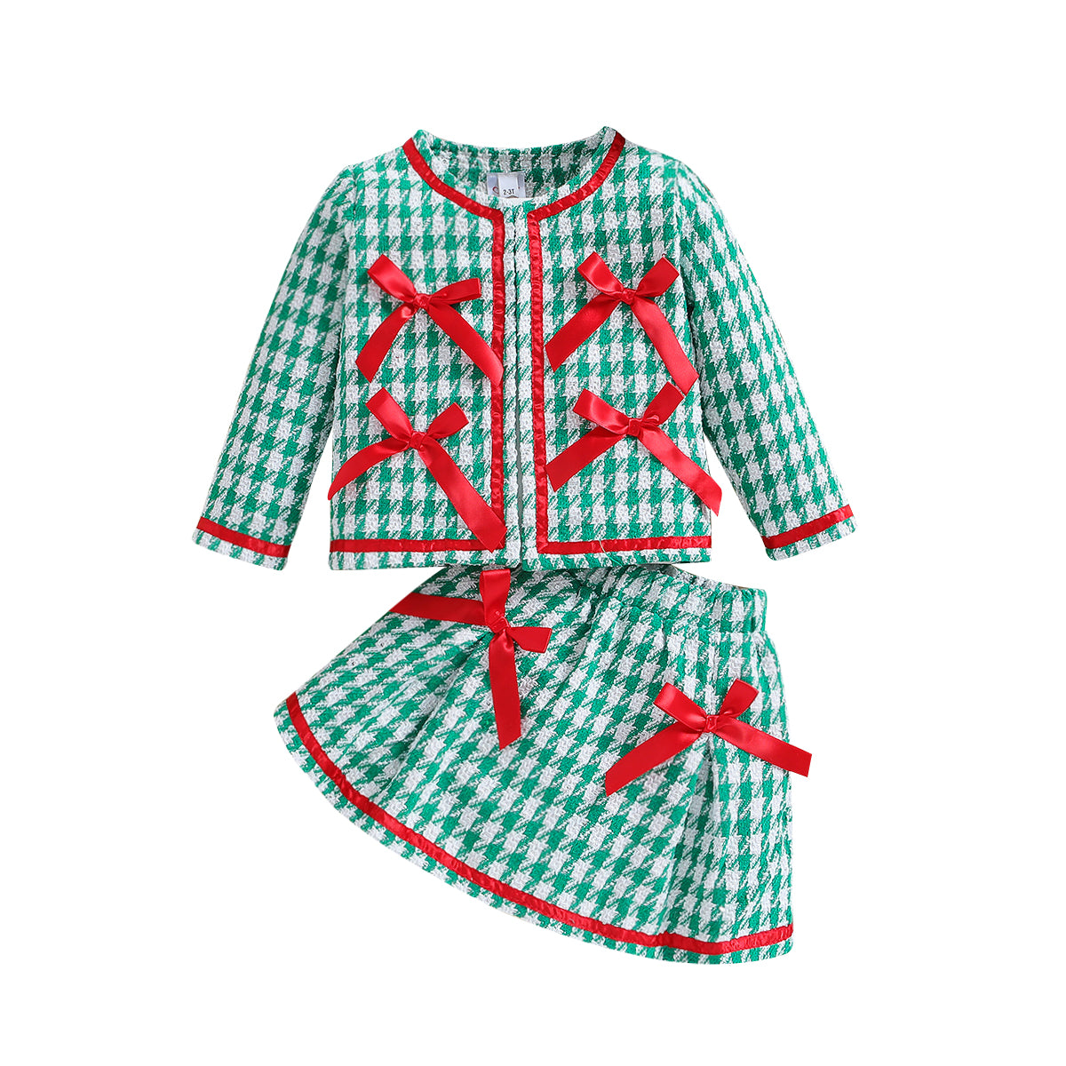 Girls Green Checked Top With Skirt